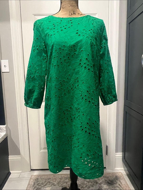 Preston & York Dresses & Skirts - Statement Green Eyelet Shift Dress Sz 10 Cotton Preppy Old Money Vacation Resort